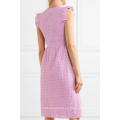 Vestido de verano sin mangas con cuello en V bordado de color rosa con cuello en V de algodón, manufactura de prendas de vestir al por mayor (TA0303D)